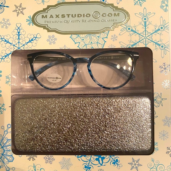 Max Studio Cateye Readers in Tortoise Blue +2.00 w/ case - Picture 1 of 3
